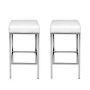 Artiss 2x Bar Stools Leather Padded Metal White-6