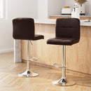 Artiss 2x Bar Stools Leather Gas Lift Brown-15
