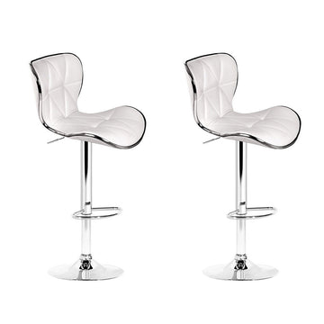 Artiss 2x Bar Stools Gas Lift Leather Seat White - 0