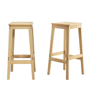 Artiss 2x Bar Stools Rubber Wood Stool Counter Chair Rattan Barstools Kitchen - 0