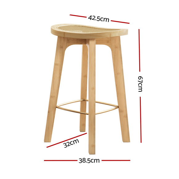 Artiss 2x Bar Stools Bamboo Rattan Stool Counter Chair Kitchen Barstools