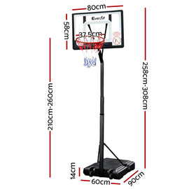 Everfit 2.6M Basketball Hoop Stand System Adjustable Portable Pro Kids Clear - 0
