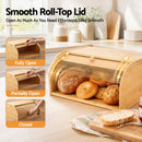 Artiss Bamboo Bread Box Bin Roll Top Kitchen Countertop Storage 45cm Natural-4