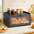 Artiss Bamboo Bread Box Kitchen Countertop Storage Clear Window Shelf 40cm Black-1