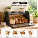 Artiss Bamboo Bread Box Kitchen Countertop Storage Clear Window Shelf 40cm Black-4