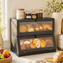 Artiss Bamboo Bread Box 2-Tier Kitchen Countertop Storage 40cm Black-1