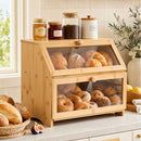Artiss Bamboo Bread Box 2-Tier Kitchen Countertop Storage 39cm Natural-1