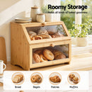 Artiss Bamboo Bread Box 2-Tier Kitchen Countertop Storage 39cm Natural-4
