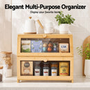 Artiss Bamboo Bread Box 2-Tier Kitchen Countertop Storage 39cm Natural-6