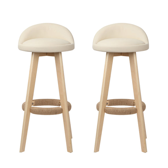 Artiss 2x Bar Stools Padded Leather Wooden Beige