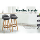 Artiss 2x Bar Stools Padded Linen Wooden Grey-10