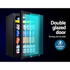 Devanti 115L Bar Fridge Glass Door w/Light Black - 0