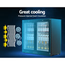 Devanti 198L Bar Fridge Dual Glass Door w/Light Black-3