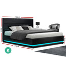 Artiss Lumi LED Bed Frame PU Leather Gas Lift Storage - Black King-2