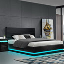Artiss Lumi LED Bed Frame PU Leather Gas Lift Storage - Black King-7