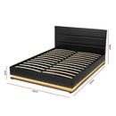 Artiss Lumi LED Bed Frame PU Leather Gas Lift Storage - Black Queen-2