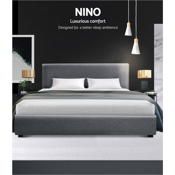 Artiss Bed Frame Queen Size Gas Lift Base -NINO Grey