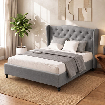 Artiss Pier Bed Frame Fabric - Grey Queen