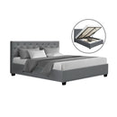 Artiss Vila Bed Frame Fabric Gas Lift Storage - Grey Queen-2