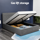 Artiss Tiyo Bed Frame Fabric Gas Lift Storage - Grey Double-7