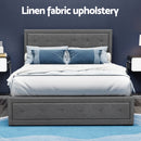 Artiss Tiyo Bed Frame Fabric Gas Lift Storage - Grey Double-10