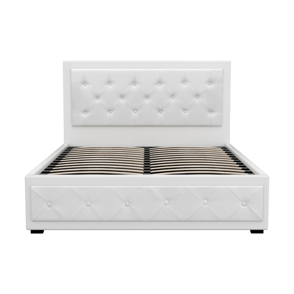 Artiss Tiyo Bed Frame PU Leather Gas Lift Storage - White Double