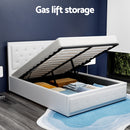 Artiss Tiyo Bed Frame PU Leather Gas Lift Storage - White Double-8