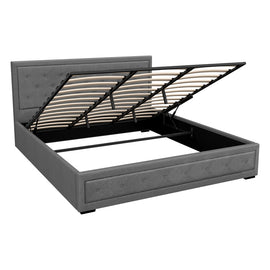 Artiss Tiyo Bed Frame Fabric Gas Lift Storage - Grey King