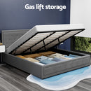 Artiss Tiyo Bed Frame Fabric Gas Lift Storage - Grey King-8