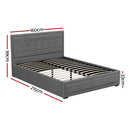 Artiss Tiyo Bed Frame Fabric Gas Lift Storage - Grey Queen-3