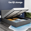 Artiss Tiyo Bed Frame Fabric Gas Lift Storage - Grey Queen-7