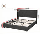 Artiss King Bed Frame Gas Lift Storage Bed with Charging Ports Upholstered Geometric Headboard Charcoal Grey-3