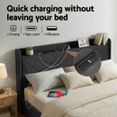 Artiss King Bed Frame Gas Lift Storage Bed with Charging Ports Upholstered Geometric Headboard Charcoal Grey-6