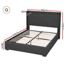 Artiss Queen Bed Frame Gas Lift Storage Bed with Charging Ports Upholstered Geometric Headboard Charcoal Grey-3