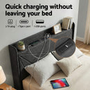Artiss Queen Bed Frame Gas Lift Storage Bed with Charging Ports Upholstered Geometric Headboard Charcoal Grey-6