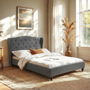 Artiss Double Bed Frame with Wingback Headboard Grey Linen Upholstered Platform Bed Base-1
