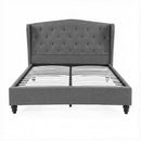 Artiss Double Bed Frame with Wingback Headboard Grey Linen Upholstered Platform Bed Base-3