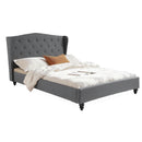 Artiss Double Bed Frame with Wingback Headboard Grey Linen Upholstered Platform Bed Base-7