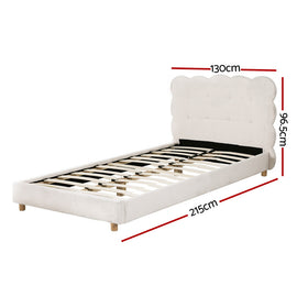 Artiss King Single Bed Frame Cloud Headboard Boucle Fabric Mattress Platform Base White - 0
