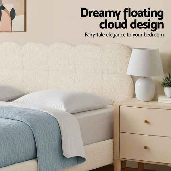 Artiss King Single Bed Frame Cloud Headboard Boucle Fabric Mattress Platform Base White