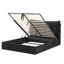 Artiss Queen Bed Frame with Horizontal Gas Lift Storage with LED Light USB Type-C Charging Station Black Velvet-1