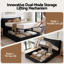 Artiss Queen Bed Frame with Horizontal Gas Lift Storage with LED Light USB Type-C Charging Station Black Velvet-4