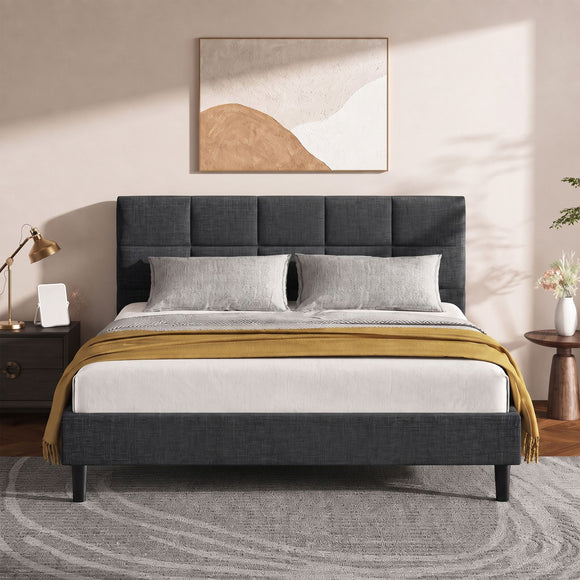 Artiss Tino Bed Frame Double Size Charcoal Fabric