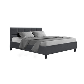 Artiss Tino Bed Frame Double Size Charcoal Fabric - 0
