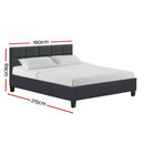 Artiss Tino Bed Frame Queen Size Charcoal Fabric-3