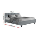 Artiss Tino Bed Frame Queen Size Grey Fabric-3