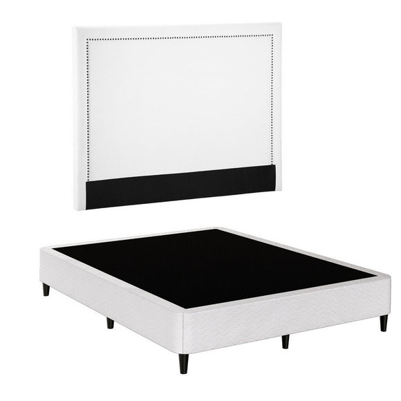 Artiss Queen Bed Frame with Headboard Platform Bed Base Grey Beige Fabric Metal