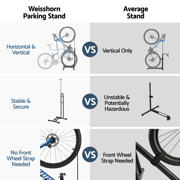 Weisshorn 4-in-1 Bike Parking Stand Vertical Floor Storage Rack for 24"-27.5" Bicycles, Adjustable Height Repair Maintenance Stand, Stable Indoor Garage Space Saver with Non-slip Rubber Feet