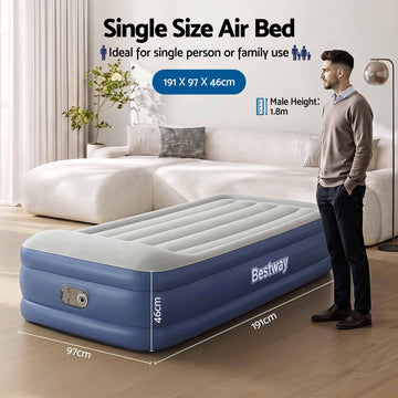 Bestway Single Air Mattress with Built-in Pump Tritech Inflatable Bed 46cm - 0