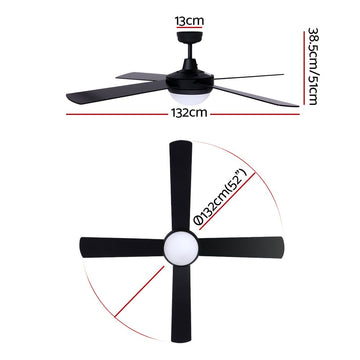 Devanti 52'' Ceiling Fan AC Motor w/Light w/Remote - Black - 0